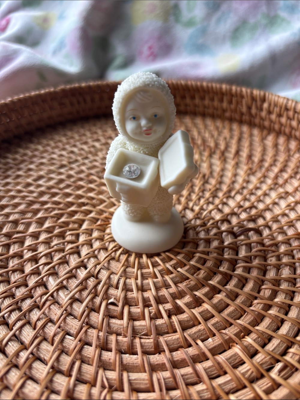 Department 56 Cream Snow Baby Figurine Holding Trinket Box